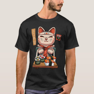 T-shirt Chat Sushi Maneki Neko - Cute Maki Sashimi Nigiri