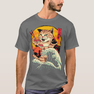 T-shirt Chat Sushi Samouraï Drôle Vague Océan Mignon Chino