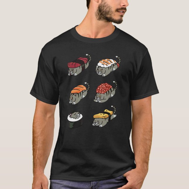 T-shirt Chat Sushi Tabby Animal (Devant)