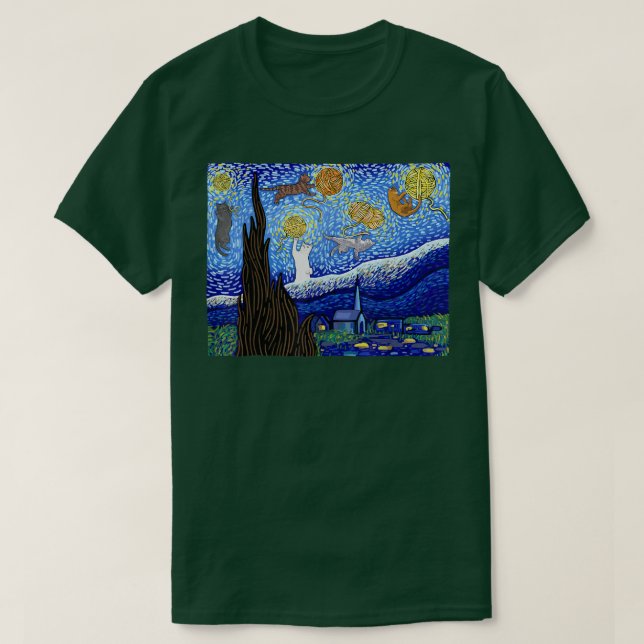 T-shirt Chat T, Chat de nuit étoilé, Chat pour femmes, Cha (Design devant)