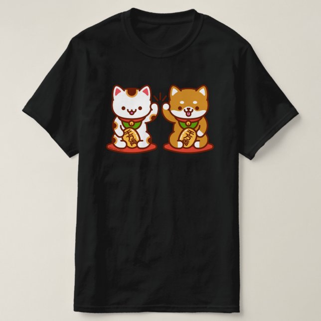 T-shirt Chat-T-Shirt amusant - Maneki-neko High Five (Design devant)