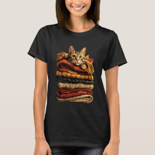 T-shirt Chat Tabby Coloré se Reposant avec des Feuilles d'