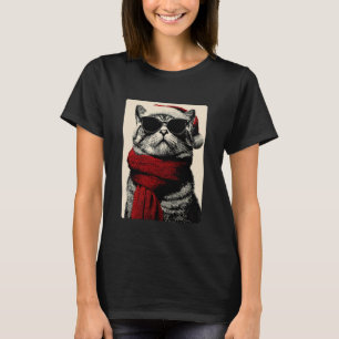 T-shirt Chat tabby de Noël avec lunettes de soleil Chapeau
