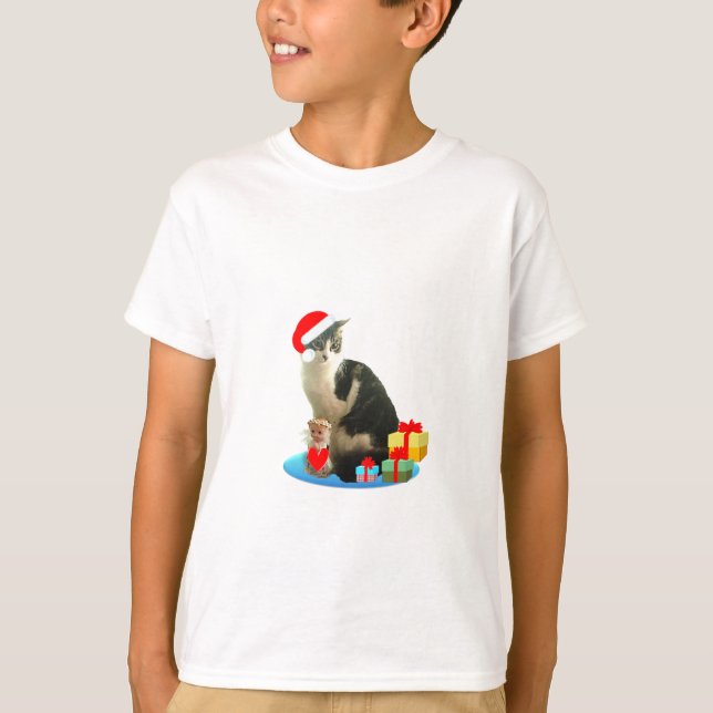 T-shirt chat tabby de Noël et joli petit ange (Devant)