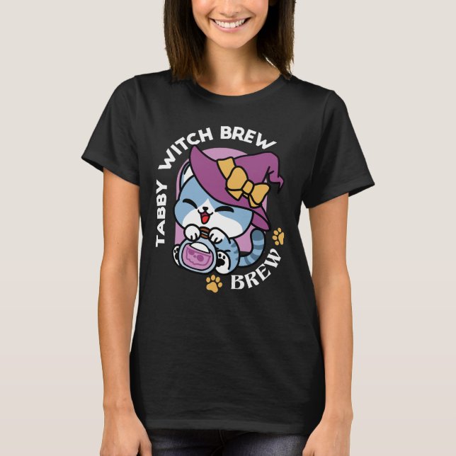 T-shirt Chat Tabby Halloween – Chapeau de Sorcière & Art d (Devant)