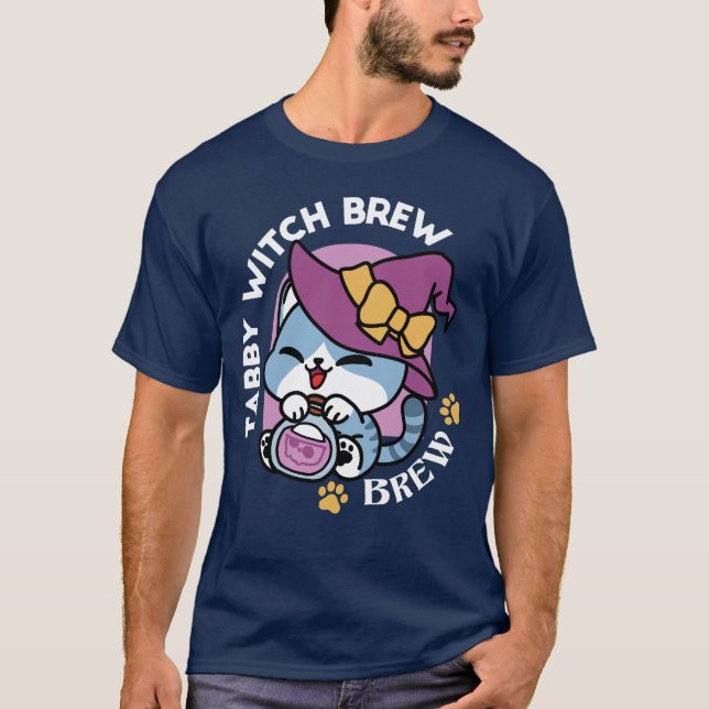T-shirt Chat Tabby Halloween – Chapeau de Sorcière & Art d (Devant)