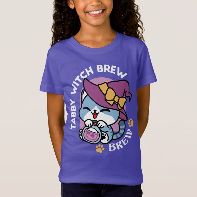 T-Shirt Chat Tabby Halloween – Chapeau de Sorcière & Art d (Devant)