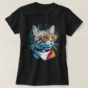 T-shirt Chat tabby lunettes de soleil veste punk rock