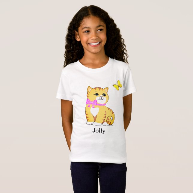 T-shirt chat tabby mignon papillon (Devant entier)
