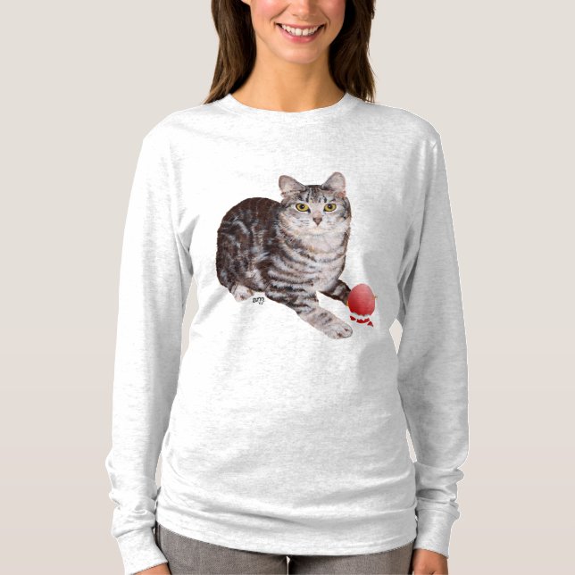 T-shirt Chat tabby Noël avec Ornanent (Devant)