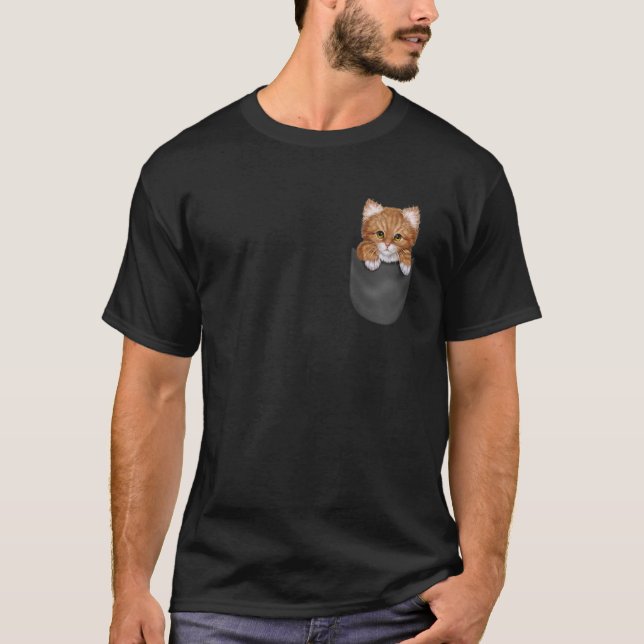 T-shirt Chat Tabby Orange en poche (Devant)