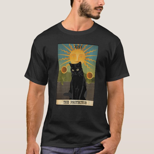 T-shirt Chat Tarot Noir Protecteur Chat Tarot Mystique (Devant)