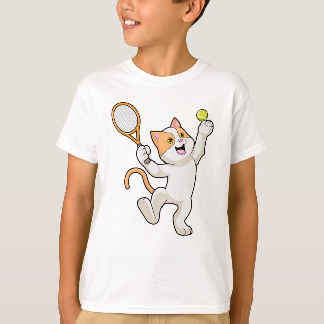 T-shirt Chat Tennis avec raquette de tennis (Devant)