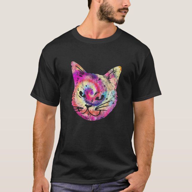 T-shirt Chat Tie Dye Kitten Kitty Chat Maman Chat Papa Vin (Devant)