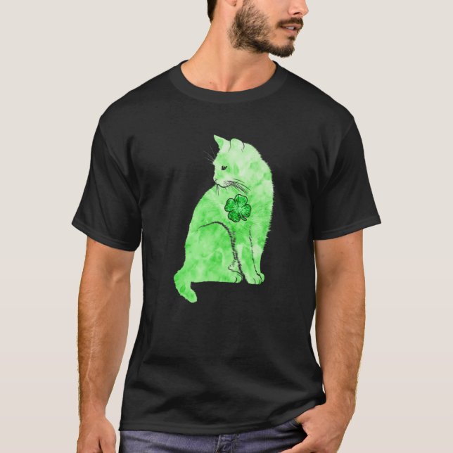 T-shirt Chat Tie Dye Vert Trèfles Saint-Patrick Chanceux (Devant)