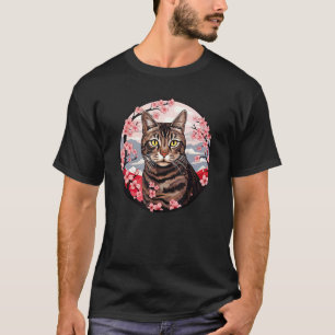 T-shirt Chat Tigré Brun Fleur de Cerisier Drôle Fleurs d'A