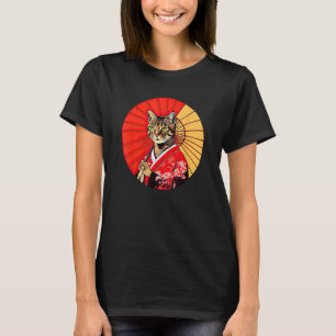 T-shirt Chat tigré brun geisha kimono drôle animal de comp