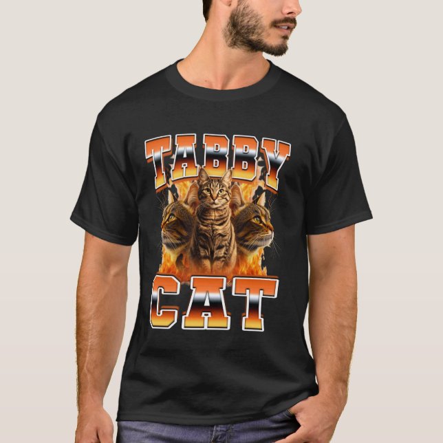 T-shirt Chat Tigre Chat Orange Flammes Style Bootleg 90s (Devant)