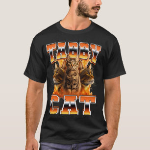 T-shirt Chat Tigre Chat Orange Flammes Style Bootleg 90s