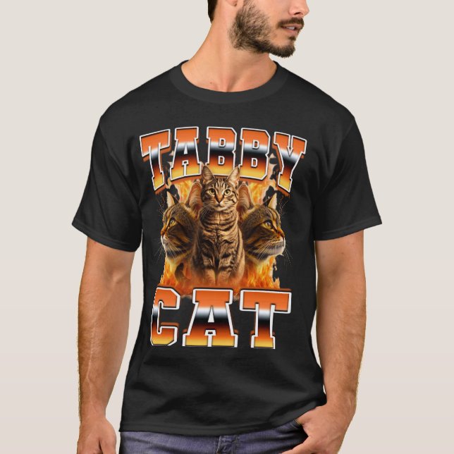 T-shirt Chat Tigre Chat Orange Flammes Style Bootleg 90s (Devant)