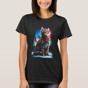 T-shirt Chat tigré coloré Aurore Boréale Forêt d'hiver K