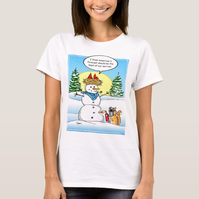 T-shirt Chat tigré de Noël de bonhomme de neige givré (Devant)