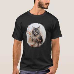 T-shirt Chat tigré gris et marron mignon et duveteux et pe