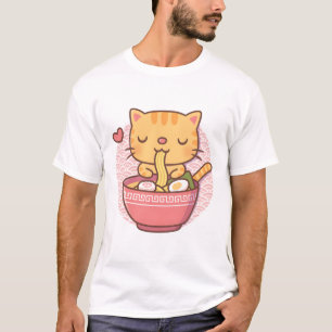 T-shirt Chat tigré mignon mangeant des nouilles Ramen Vagu