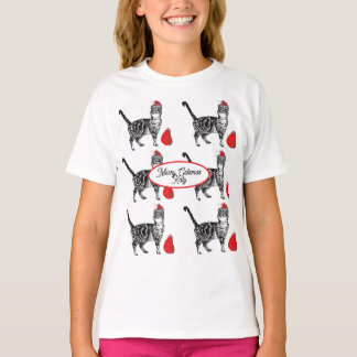 T-shirt Chat tigré Noël Chapeau de Père Noël Chats Rouge B