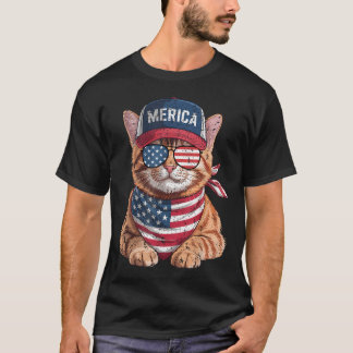 T-shirt Chat Tigre Orange 4 Juillet Drapeau Américain État