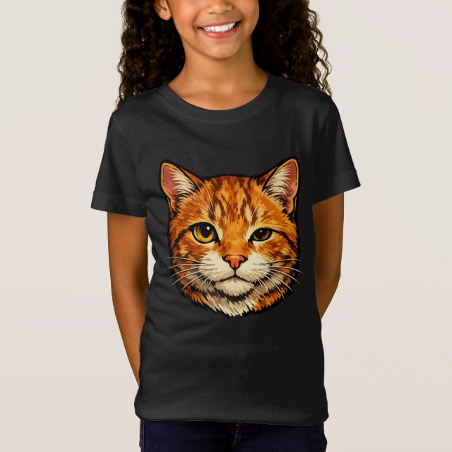 T-Shirt Chat tigré orange curieux (Devant)