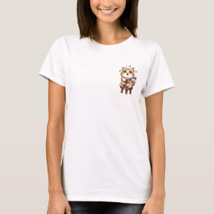 T-shirt Chat tigré orange joyeux jouant de la guitare acou