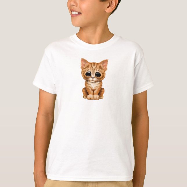 T-shirt Chat tigré orange mignon triste de chaton (Devant)