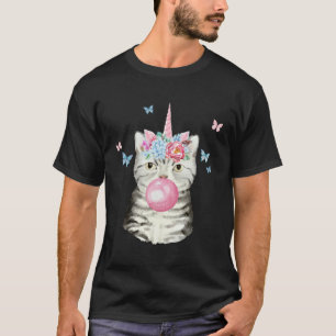 T-shirt Chat Tigre Tabby Gris Avec Licorne BubbleGum Heure