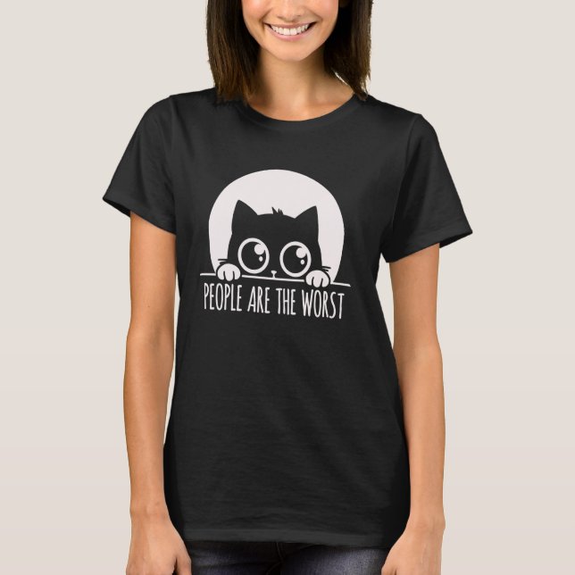 T-shirt Chat Timide Pense Que Les Gens Sont Pires (Devant)