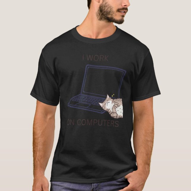 T-shirt Chat travaillant sur des ordinateurs chats sarcast (Devant)