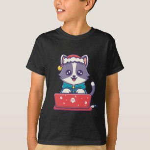 T-shirt Chat Travailler sur l'ordinateur portable, chat po