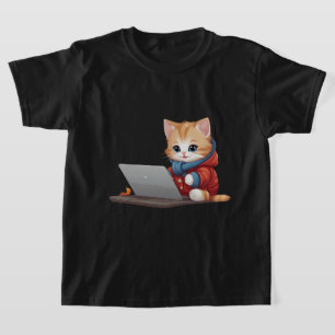 T-shirt Chat Travailler sur l'ordinateur portable, chat po