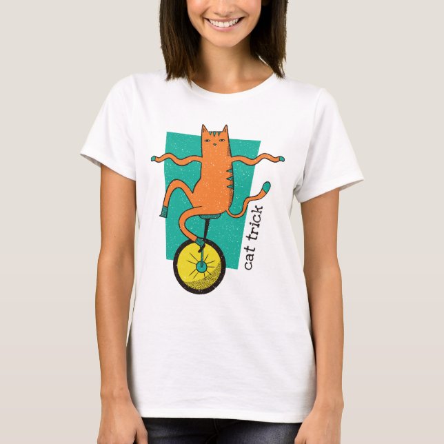 T-shirt Chat Trick Funny Tabby Chat Riding a Unicycle (Devant)