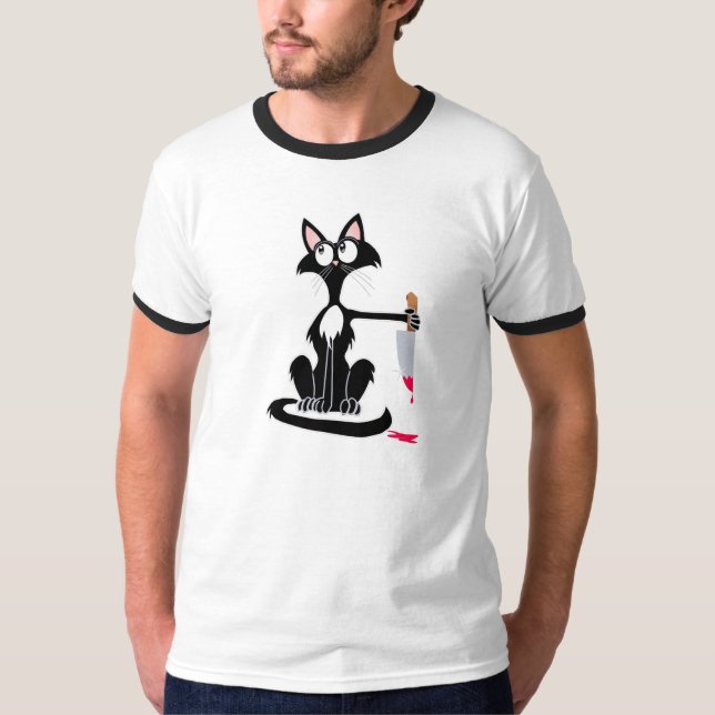 T-shirt Chat tueur mignon avec un couteau sanglant Coffee  (Devant)