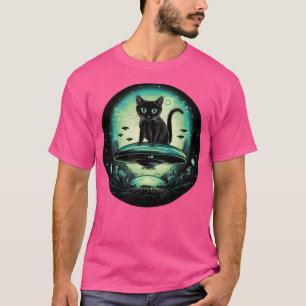 T-shirt Chat Ufo Avec Vert Fluorescent