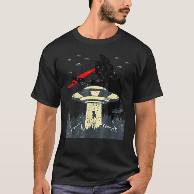 T-shirt Chat Ufo Chat Noir  Chat Tee Chat Graphique Chat L (Devant)