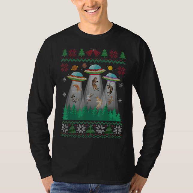 T-shirt Chat Ugly Sweater Alien Ufo Enlèvement de chats (Devant)