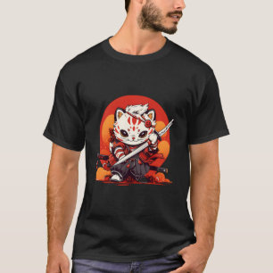 T-shirt Chat Ukiyo-E Chat Japonais Style Anime Ninja C