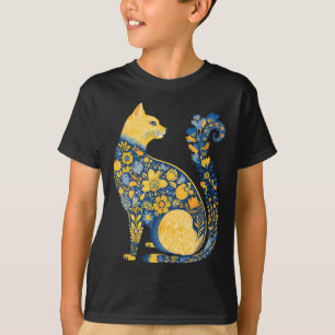 T-shirt Chat ukrainien mignon floral vintage drapeau de l'