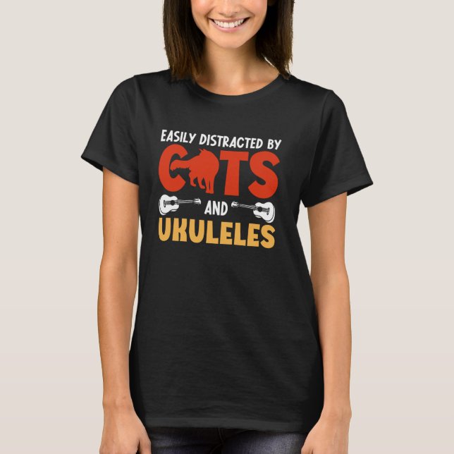 T-shirt Chat Ukulele Hawaïen Uke Facilement Distrait Par L (Devant)