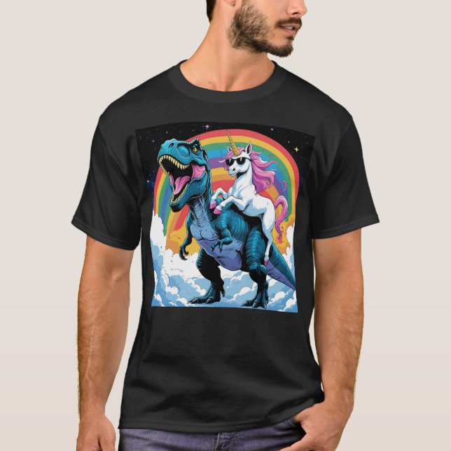 T-shirt Chat Unicorn équitation Dinosaur Kitten Lover Spac (Devant)