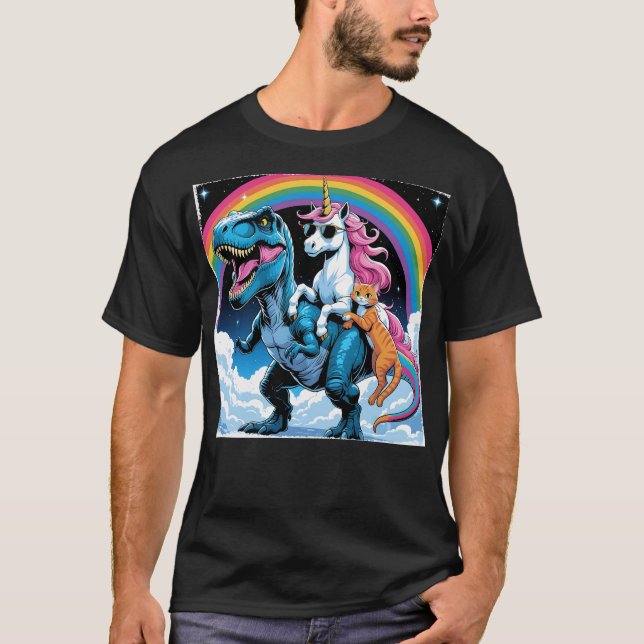 T-shirt Chat Unicorn équitation Dinosaur Kitten Lover Spac (Devant)