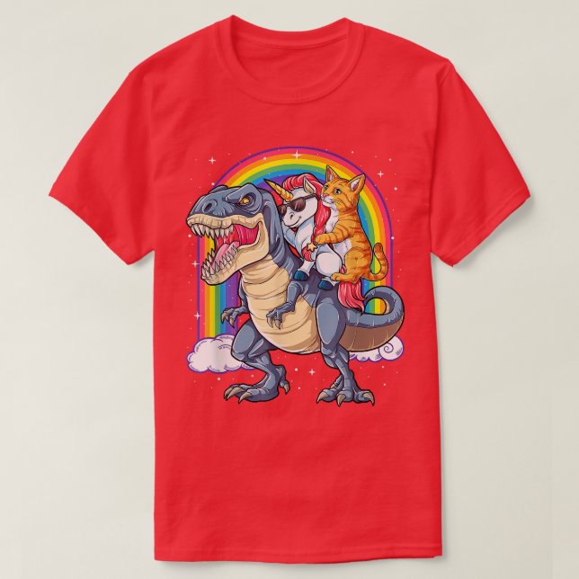 T-shirt Chat Unicorn équitation Dinosaur T rex Kitten Love (Design devant)
