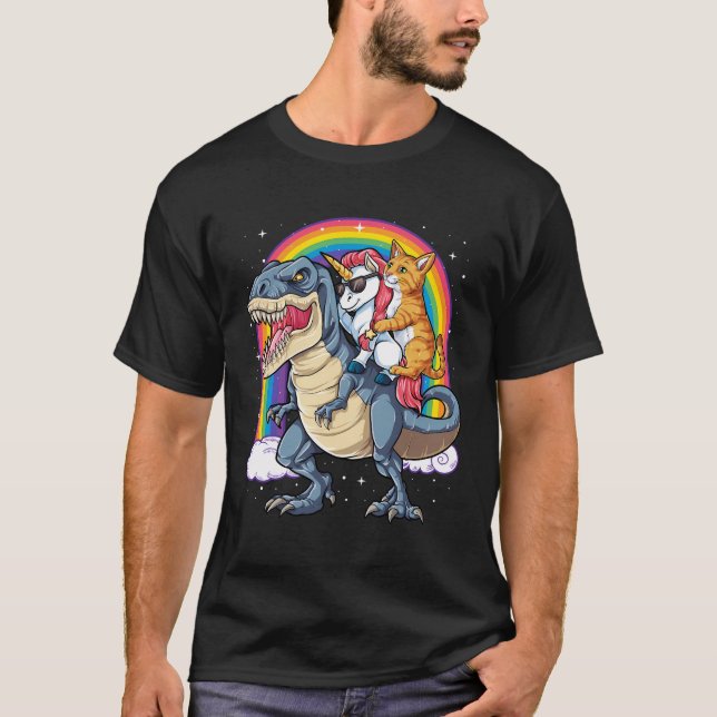 T-shirt Chat Unicorn équitation Dinosaur T Rex Kitten Spa  (Devant)